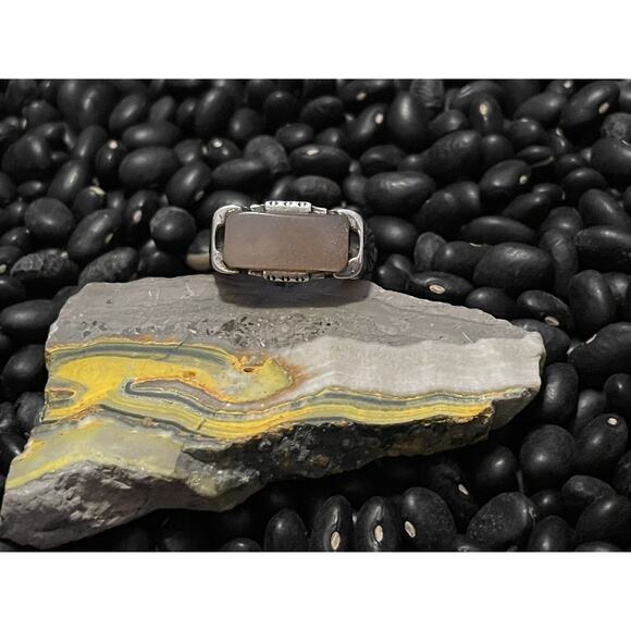 Native Southwest Style Sterling Silver Sandstone Etched Stacker Ring Size 9.5 - Picture 4 of 13